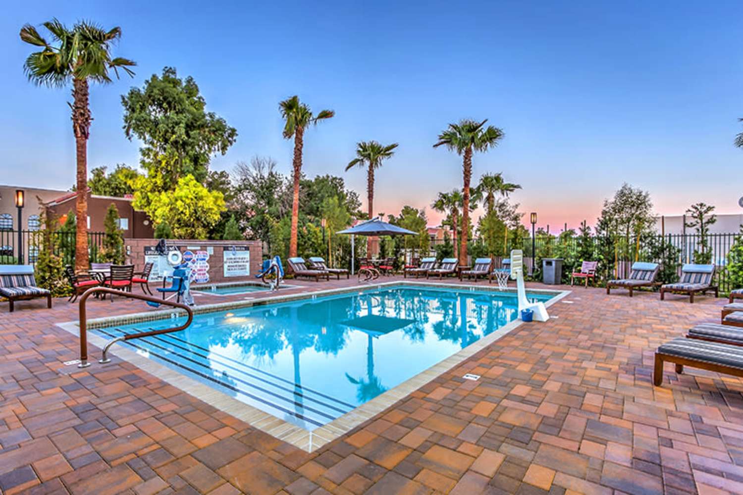 Resort-style pool with lounge chairs at Duet in Las Vegas, Nevada 