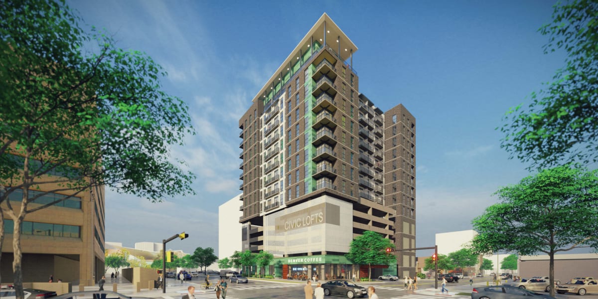 Exterior rendering of Civic Lofts in Denver, Colorado