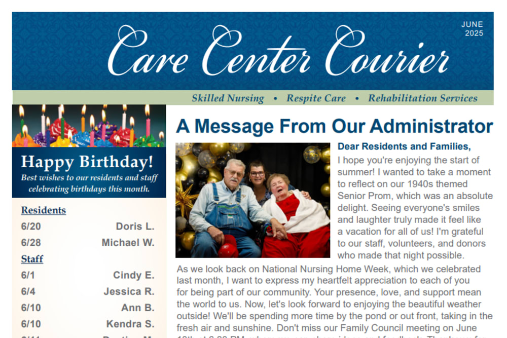 June 2025 Newsletter at Edgerton Care Center in Edgerton, Wisconsin