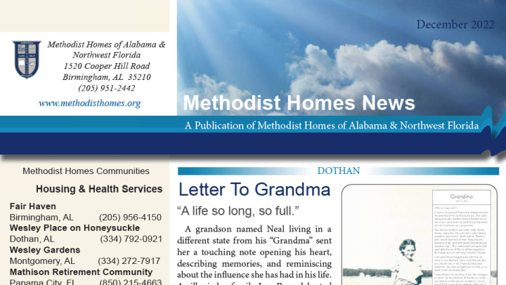 Top half of Methodist Homes print newsletter for December 2022