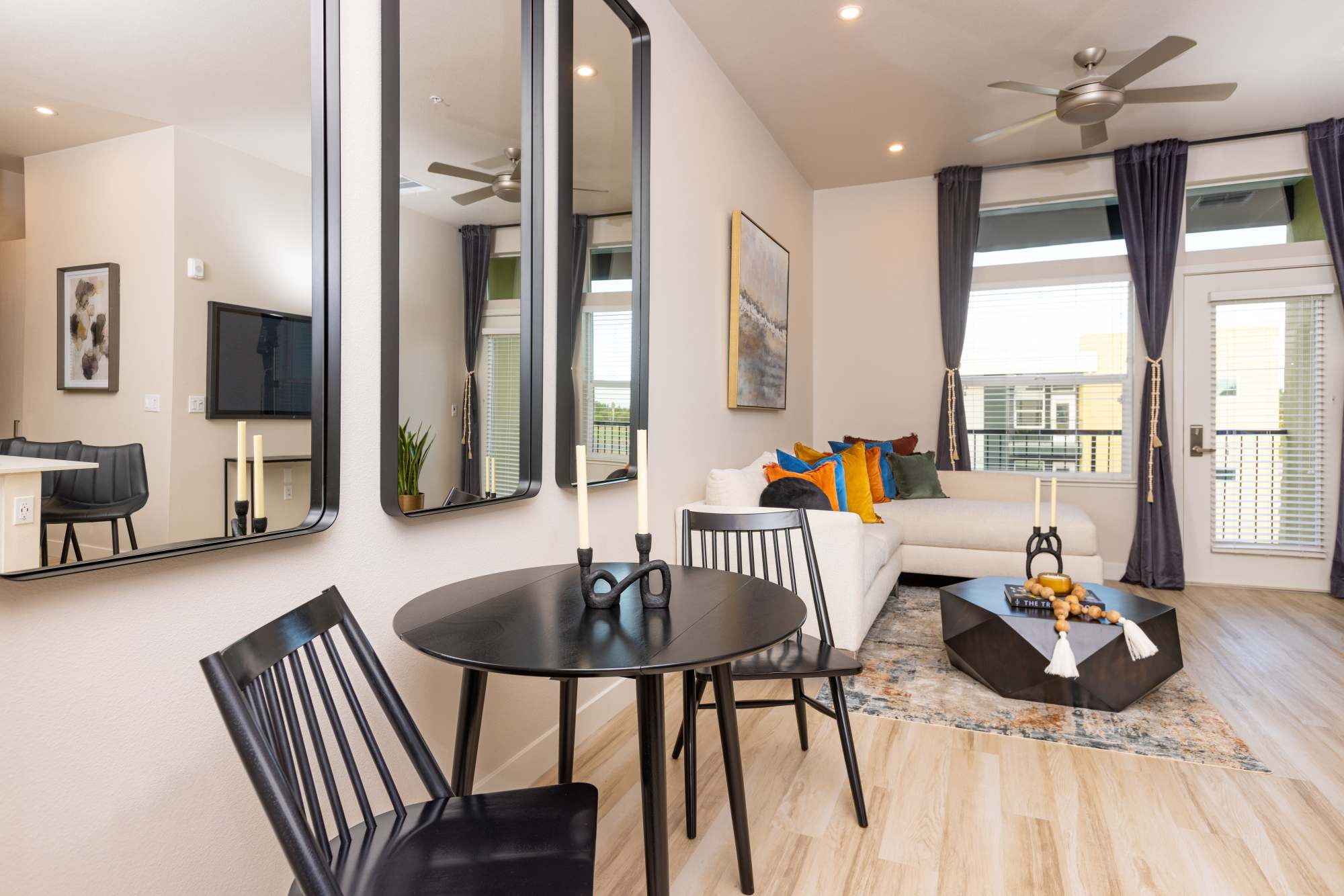 Dining room with hard-wood flooring at Solasta in Sacramento, California