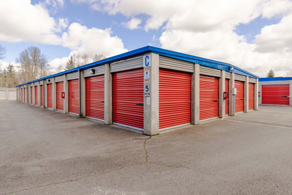 Wide driveways and outdoor storage access at Trojan Storage of Puyallup in Puyallup, Washington