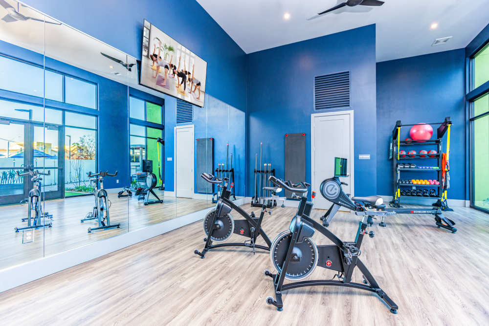 Fully-equipped gym with treadmills, weight machines and cycles at Sacramento, California