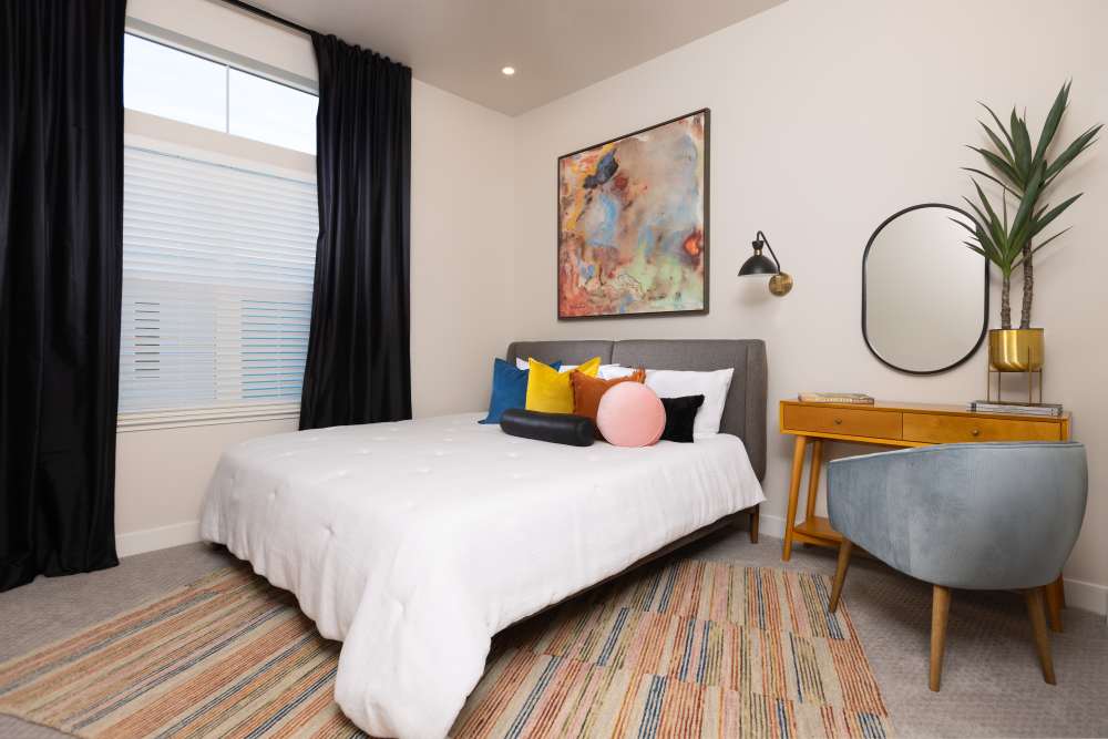 Bedroom with carpet at Solasta in Sacramento, California