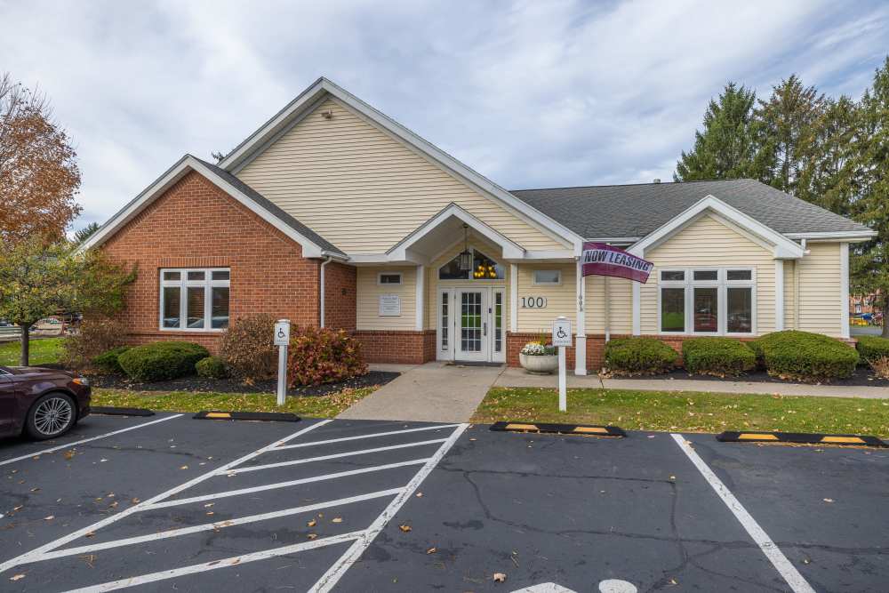 Front view of apartments at Greece Commons Apartments in Rochester, New York