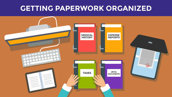 Illustration of organizing paperwork