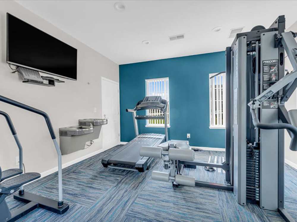 A fitness center at The Haven at Grand Landing Apartments in Grand Haven, Michigan 