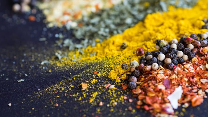 Palette of Mexican spices at a restaurant near Tacara at Westover Hills in San Antonio, Texas