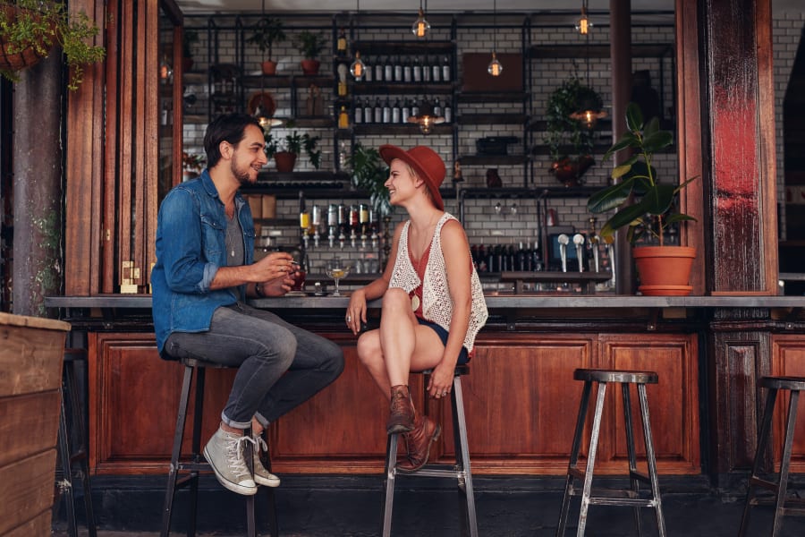 Resident couple out for a drink at their favorite spot near Sofi Belmont Hills in Belmont, California