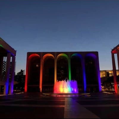 Instagram image of a rainbow fountain near The Larstrand in New York, New York