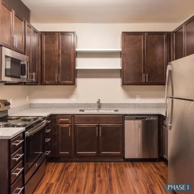 Kitchen with stainless-steel appliances at Palmer's Creek, Fredericksburg, Virginia