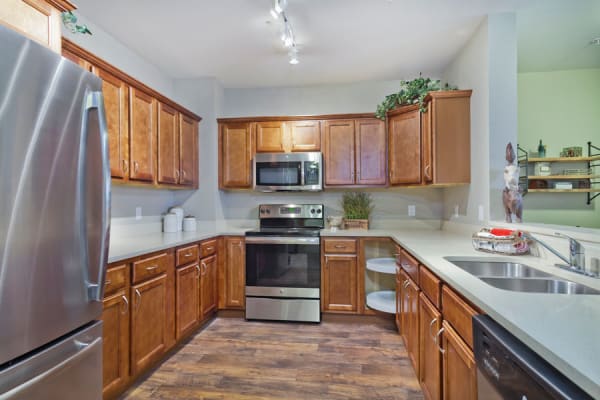 A resident kitchen at Aurora on France in Edina, Minnesota