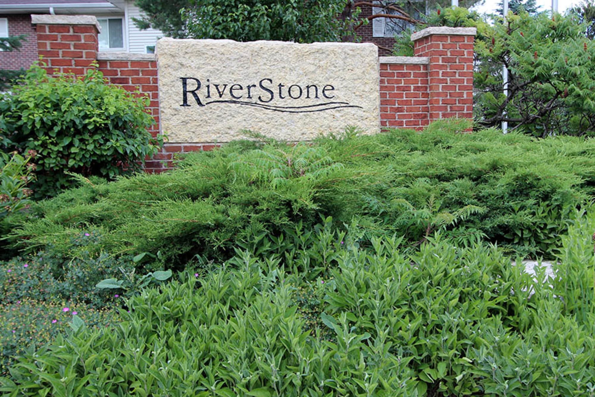 Monument sign at Riverstone Apartments in Bolingbrook, Illinois