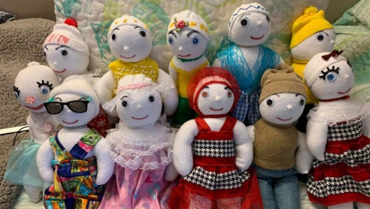 Sock dolls made by residents