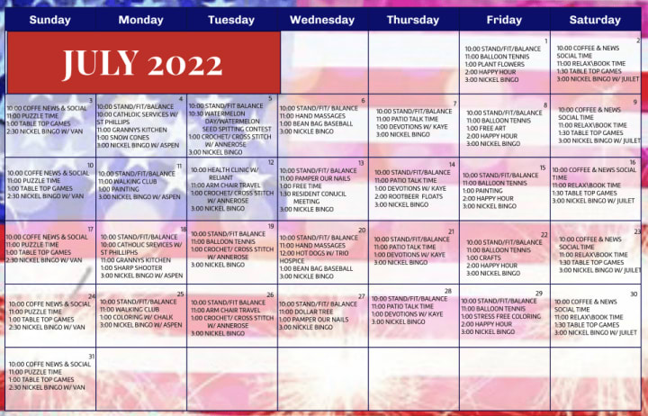 Activity Calendar for September 2021