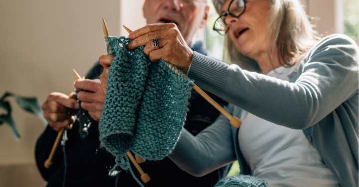 senior knitting in memory care