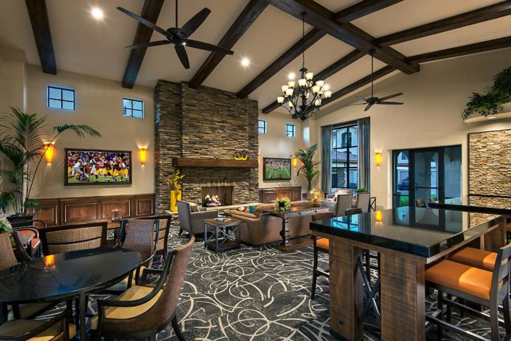 Contemporary decor in resident clubhouse at San Valencia in Chandler, Arizona