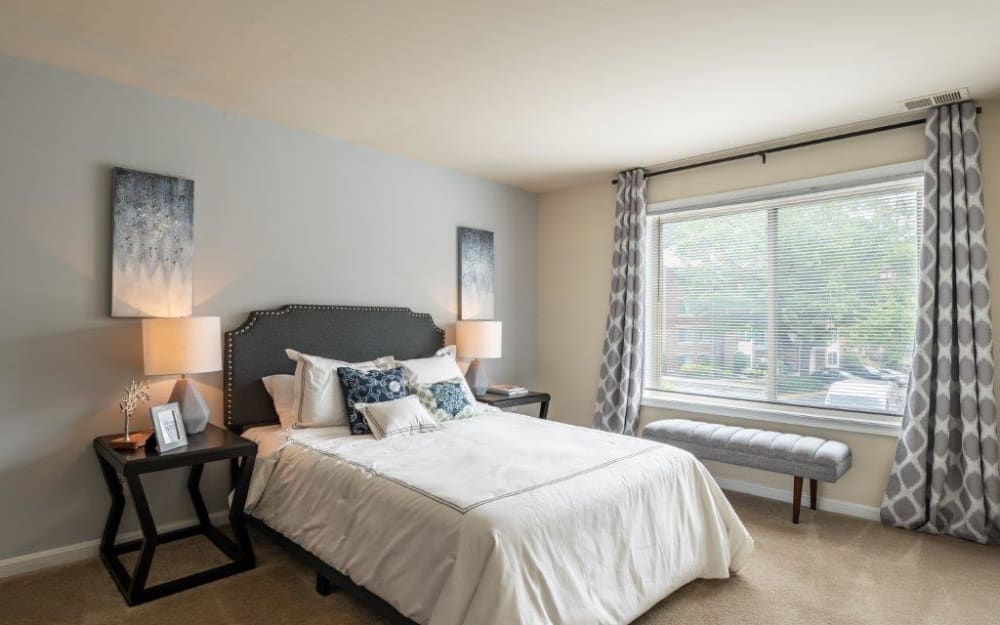 Staged bedroom at Chesapeake Glen Apartment Homes in Glen Burnie, MD