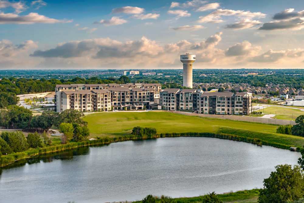Drone exterior at Touchmark at Emerald Lake in McKinney, Texas