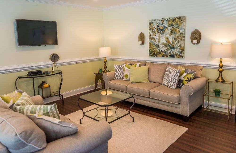 Living room with coffee table  at Woodlea Oaks in Taylors, South Carolina
