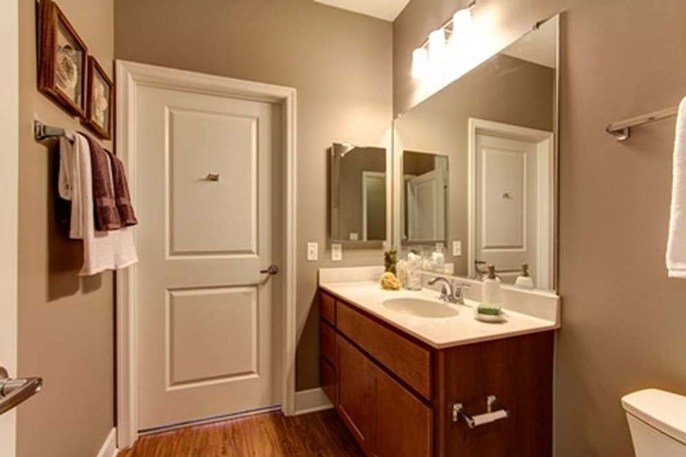 Bathroom with vanity at The Elms at Signal Hill Station in Manassas, Virginia