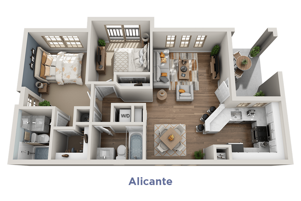 Floor plan of Alicante, 2 bedroom apartment at Mission Hills in Camarillo, California