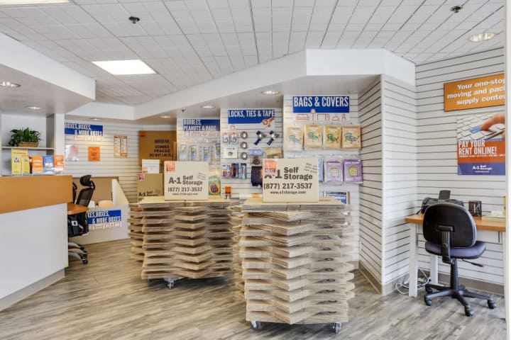 The inside of the front office at A-1 Self Storage on Monterey Highway in San Jose, California.