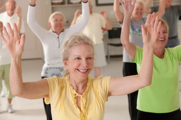 Female seniors attending an exercise class.