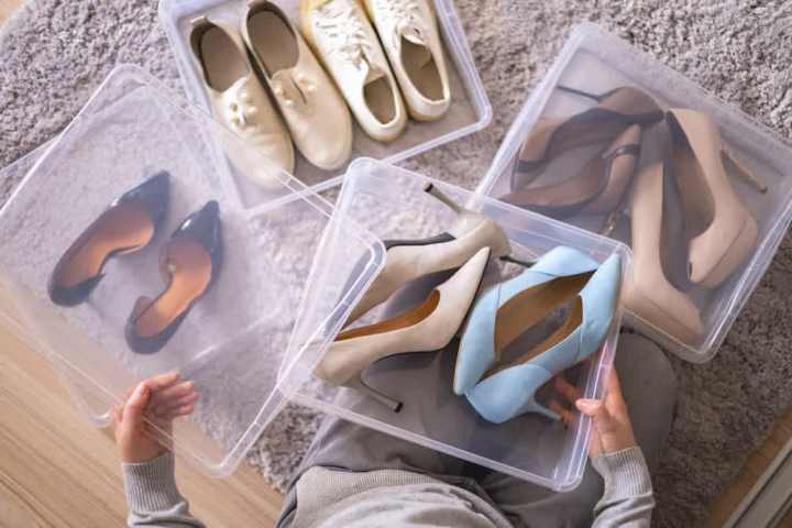 Clear bin shoe storage idea