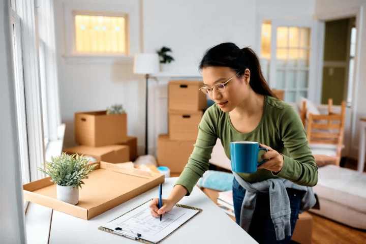 Asian woman making sure she has everything she needs while moving