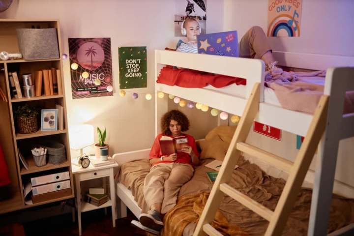 Two girls sharing a small bedroom in college