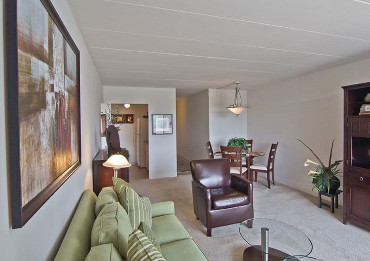 Bright living room at Park Towers Apartments in Richton Park, Illinois