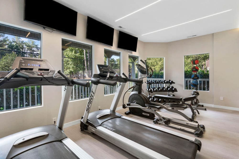 Well-equipped fitness center at The Forest in Durham, North Carolina