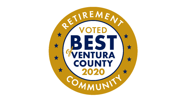 Award circle that says Voted best of ventura county retirement community 2020