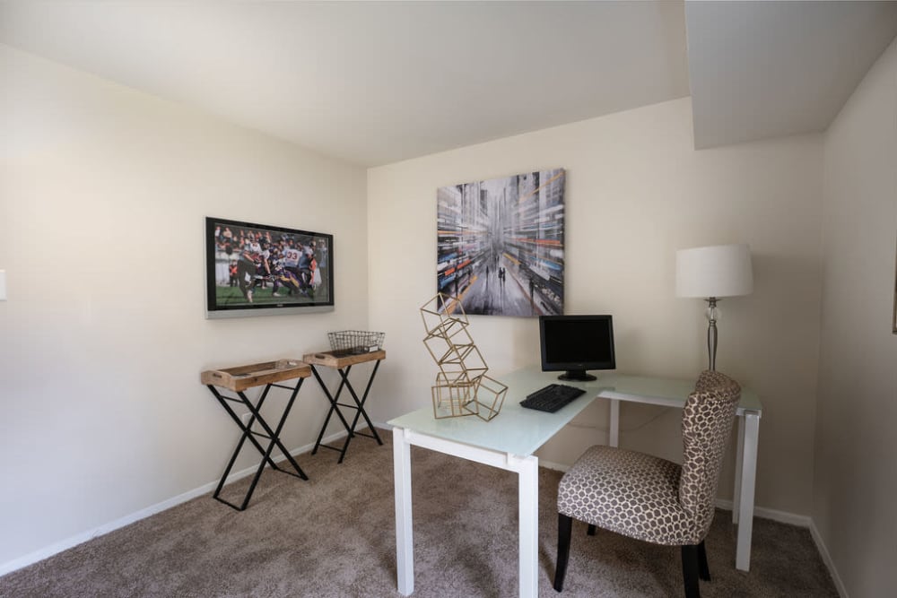 Spacious office with plush carpeting at The Glendale Residence in Lanham, Maryland