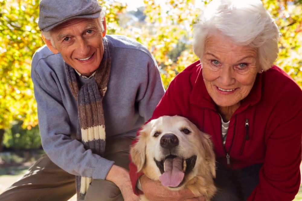 residents with their dog at Quail Park at Morrison Ranch in Gilbert, Arizona