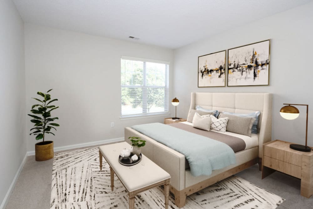 Model bedroom in Palmetto Place in Fort Mill, South Carolina