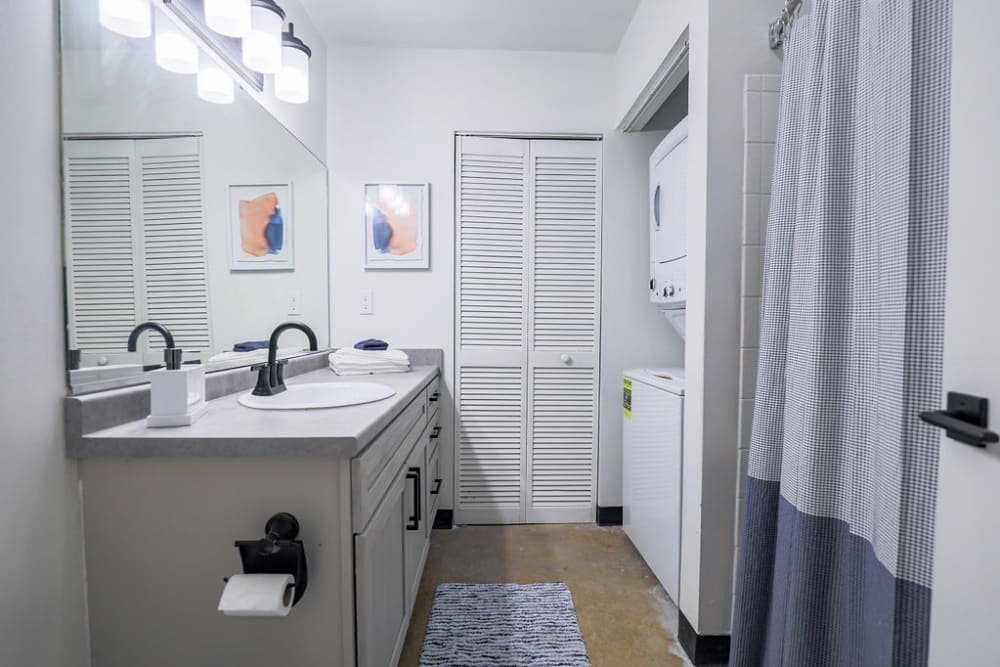 Bright bathroom at Lofts at Riverwalk in Columbus, Georgia