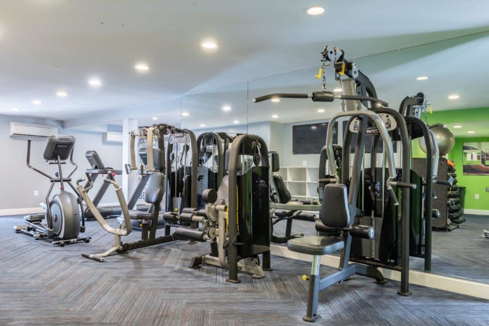 Fitness center with weight machines at Lighthouse at Twin Lakes Apartment Homes in Beltsville, Maryland
