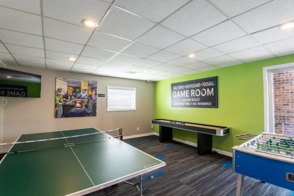 Game room with ping pong, foosball, and shuffleboard