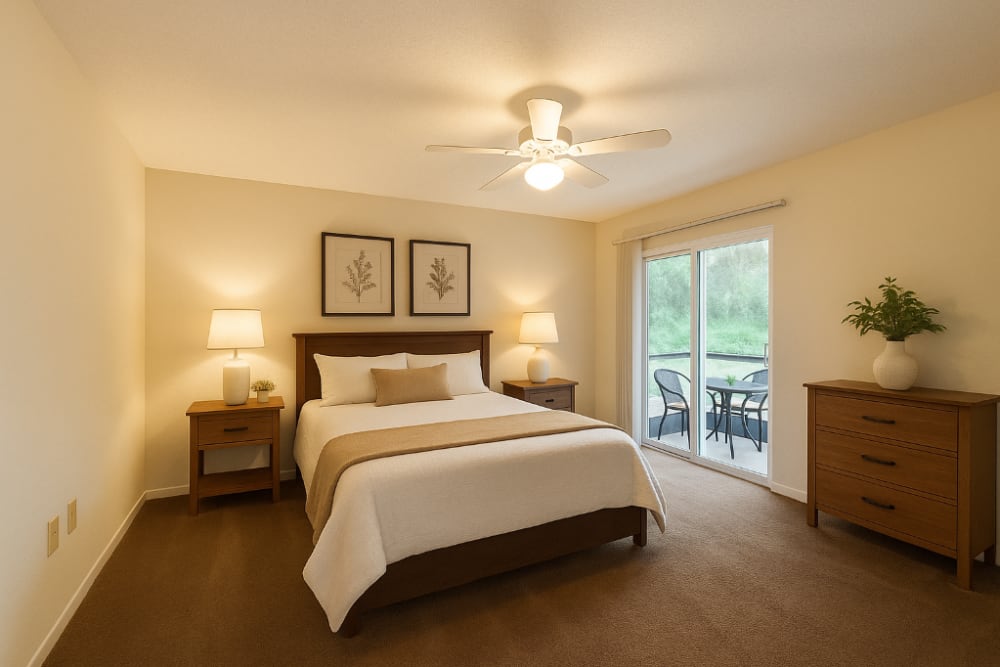 Modern bedroom at Fulton Hill Apartments in Tallahassee, Florida