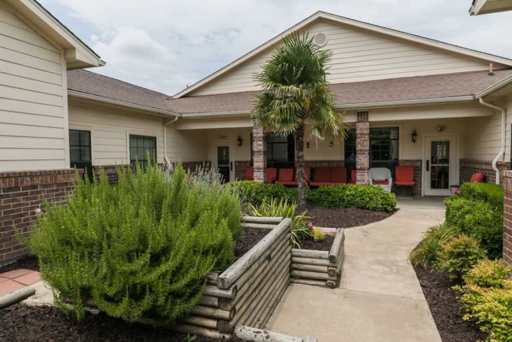 Front walkway at RockBrook Memory Care in Lewisville, Texas