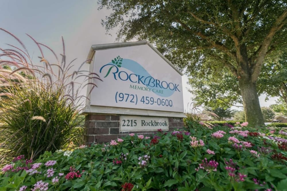 Sign at RockBrook Memory Care in Lewisville, Texas