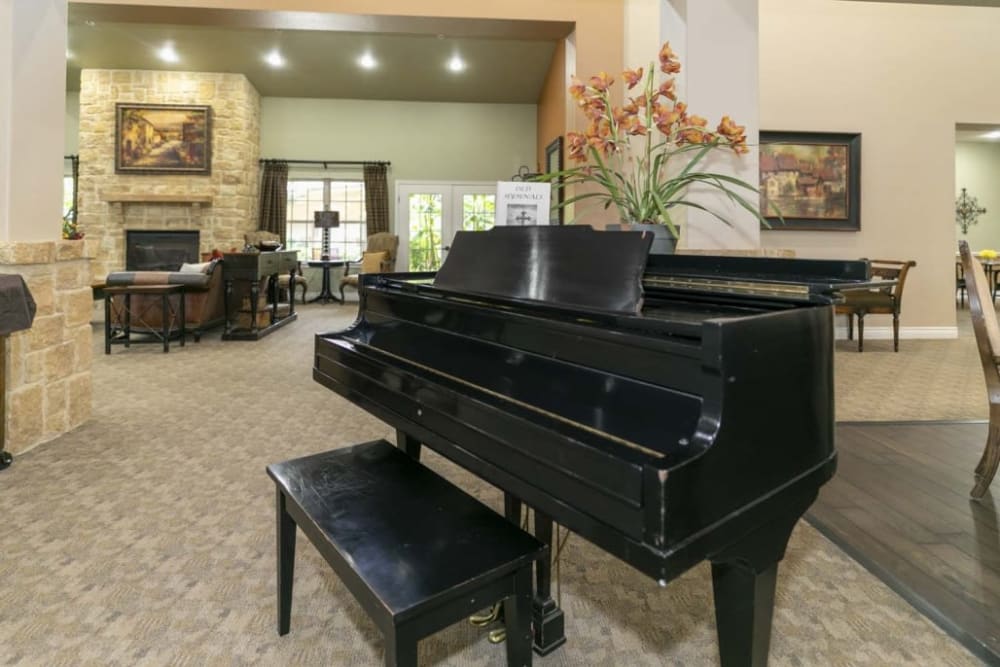 Elegant piano at Lakeshore Assisted Living and Memory Care in Rockwall, Texas
