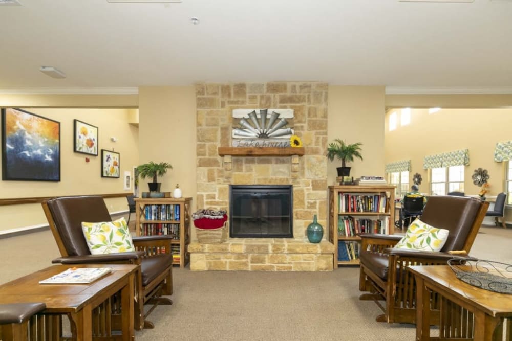 A living room area at Lakeshore Assisted Living and Memory Care in Rockwall, Texas