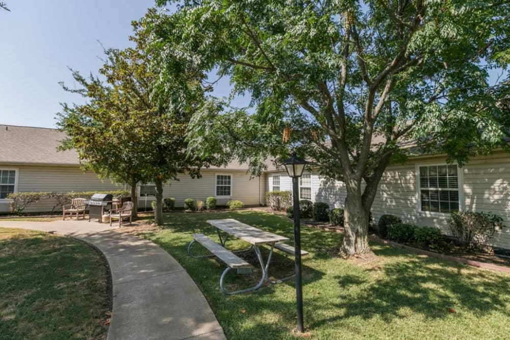 Shady pathway at Cedar Hill Senior Living in Cedar Hill, Texas