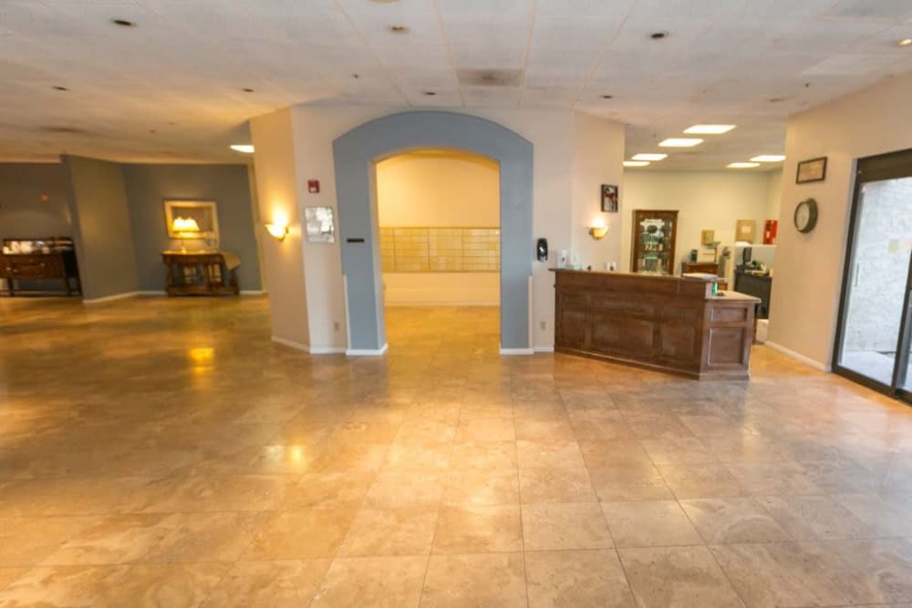 Elegant main lobby at The Grand Court Senior Living in Mesa, Arizona