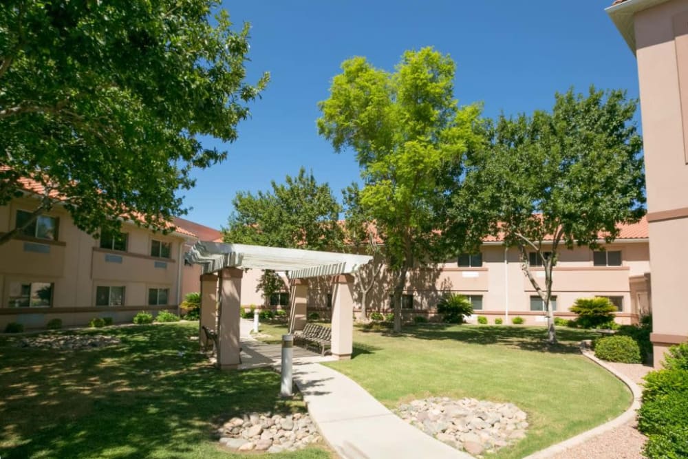 Sunny courtyard at The Citadel Senior Living in Mesa, Arizona