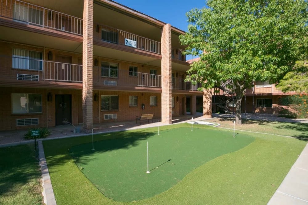 Sunny courtyard at The Citadel Senior Living in Mesa, Arizona