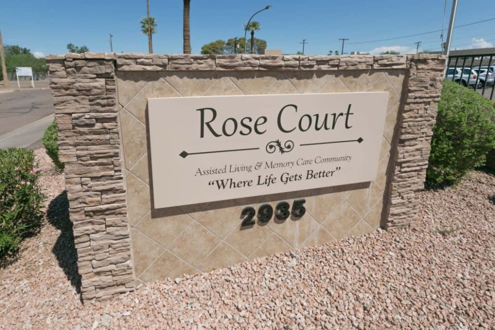 Front sign at Rose Court in Phoenix, Arizona